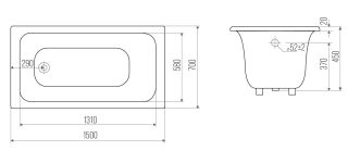 Ванна чугунная Goldman Real RL15070 150x70см с ножками